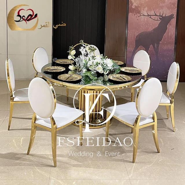 Wedding Event Decoration Stainless Steel Round Glass Table For Wedding