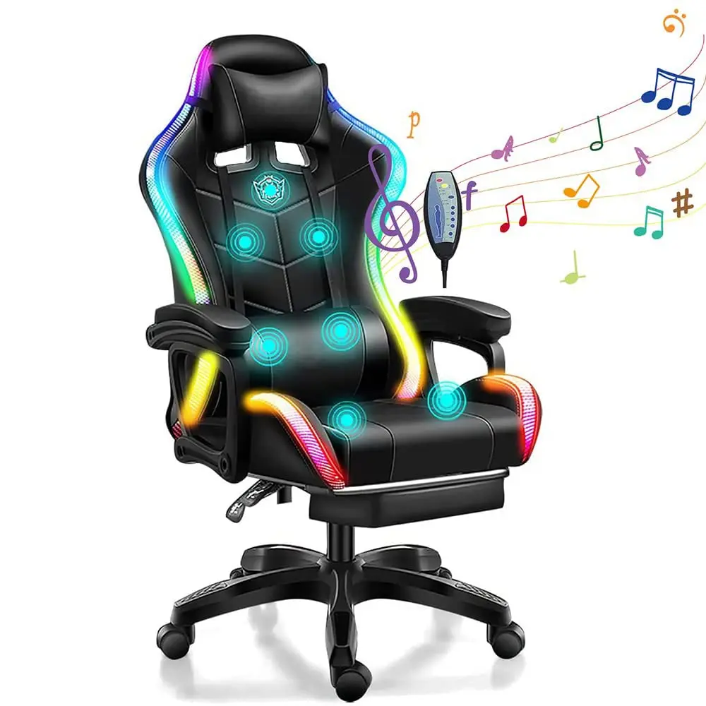 ALINUNU Wholesale Price RGB Gaming Chair Ergonomic 7 Points Massage Video Game Chair with Speakers and LED Light