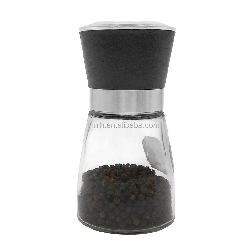 Salt and Pepper Mill Set Black Pepper Grinders with Adjustable Ceramic Core 150ml Glass Shaker Sea Salt Grinder Pink Salt Mills