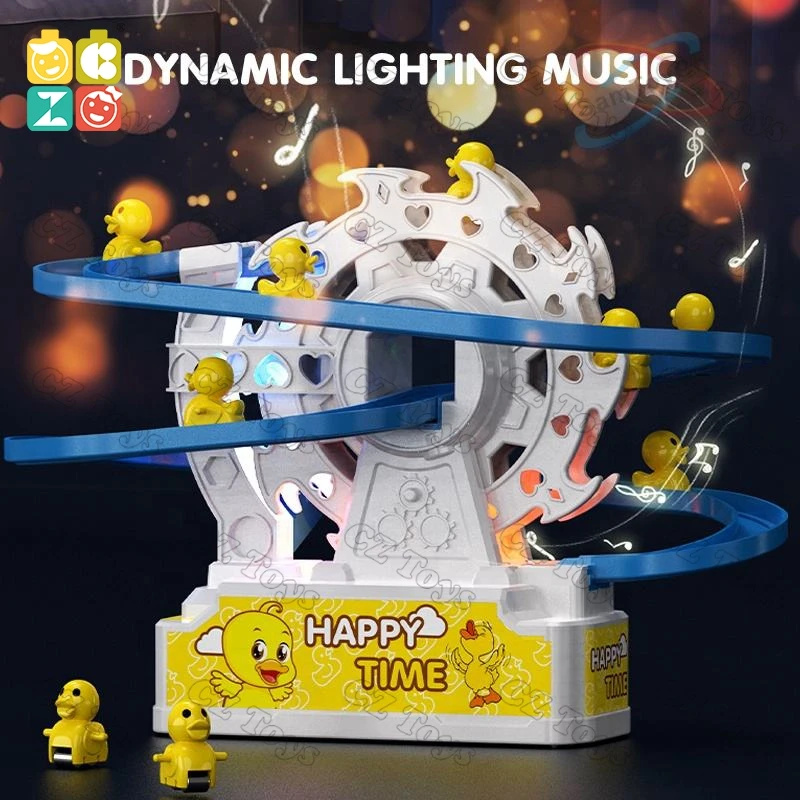 Hot Sale Educational Games Sliding Railway Roller Coaster Toy 3 Mini Duck Electric Track Slide Slot Toy Small Duck Climbing Toy