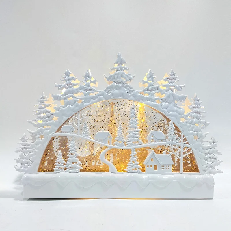 2020 New Arrivals Vintage Natale Christmas Village Scene Xmas Water Lantern Glitter Led Light Up Candle Holder for Home Decor