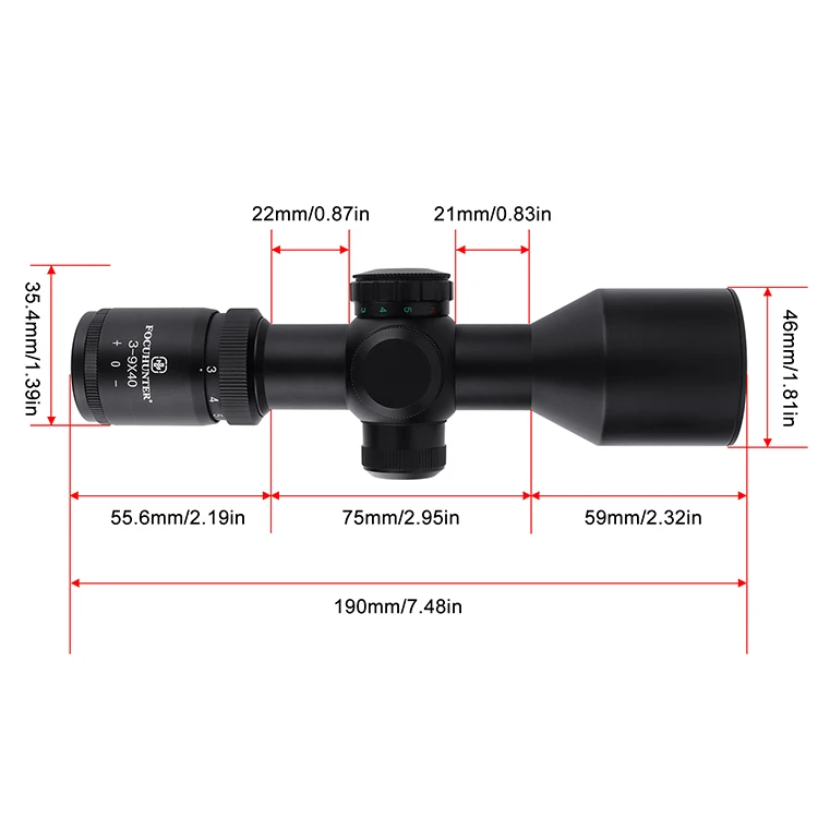 FOCUHUNTER SFP 3-9x40 Compact Tactical Telescopic Sight FMC Lens Coating Red&Green Dual Illuminated Hunting Accessories Scope