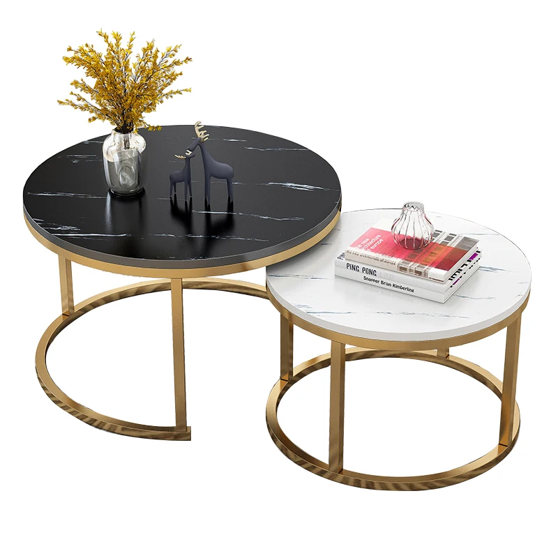 
Freely Transform the Size Combination Tea Table Luxury Round Marble Pattern White Coffee Tables 