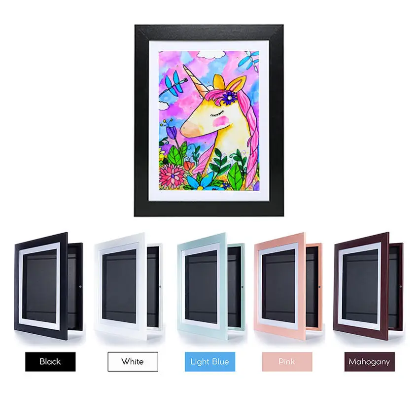 Customized Modern Art Frames For Kids Real Glass Kids Art Frame shadow box frames wholesale Front Opening Shadow Box shadow box