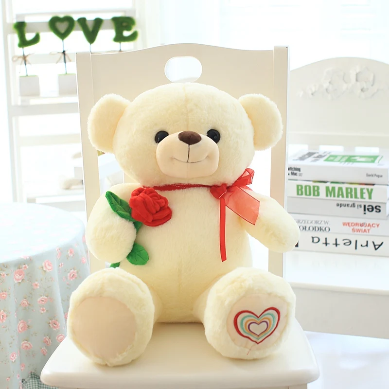oem custom stuffed plush tedy bear smile teddy bear with rose flower