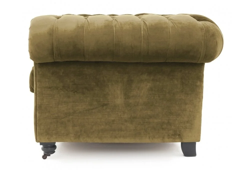 Industrial & Vintage Chesterfield Sofa European Luxury 1 Sitter Velvet Upholstered Tufted Button Chesterfield Sofa on Wheels