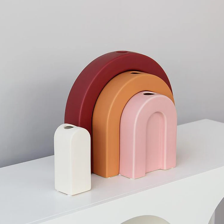 Promotion Arched Tabletop Decoration Creative Light Luxury Rainbow Porcelain Flower Vase