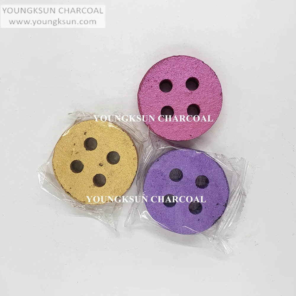 YKS 50mm Arabic 4 holes lucky incense colorful charcoal tablets for shisha
