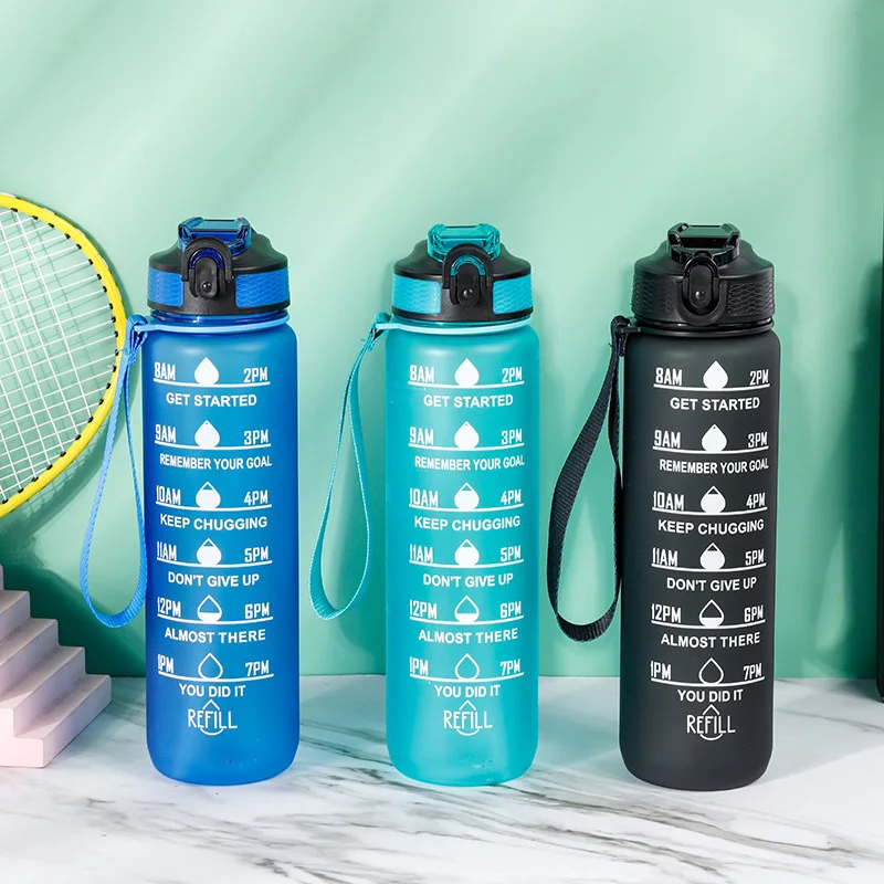 32oz  1000ML Leakproof Outdoor Sports Water Jug with Time Marker Large Plastic Motivational time marker Water Bottle with straw