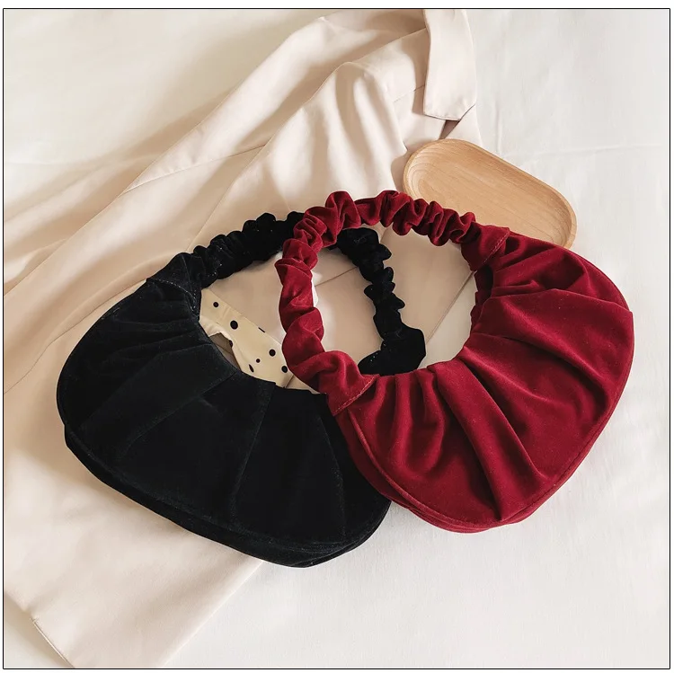 Fashion Women Retro Frosted Half Moon Simple Underarm Cloud Bag Ruffle Shoulder Bags Fancy Cloud Crossbody Bags Purse