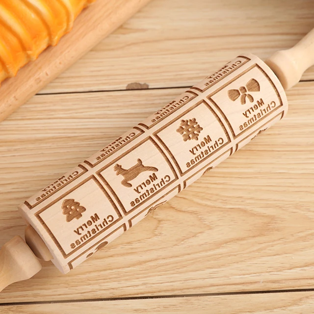 Wholesale Kitchen Wooden Rolling Pins Patterned Roller Embossing for Fondant Cake
