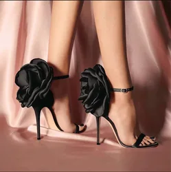 Amazon INS Hot Selling Women High Heels Flower Sandals Silk One Cloud Sexy Toe Party Pumps 11cm Heel Office Ladies Formal Shoes