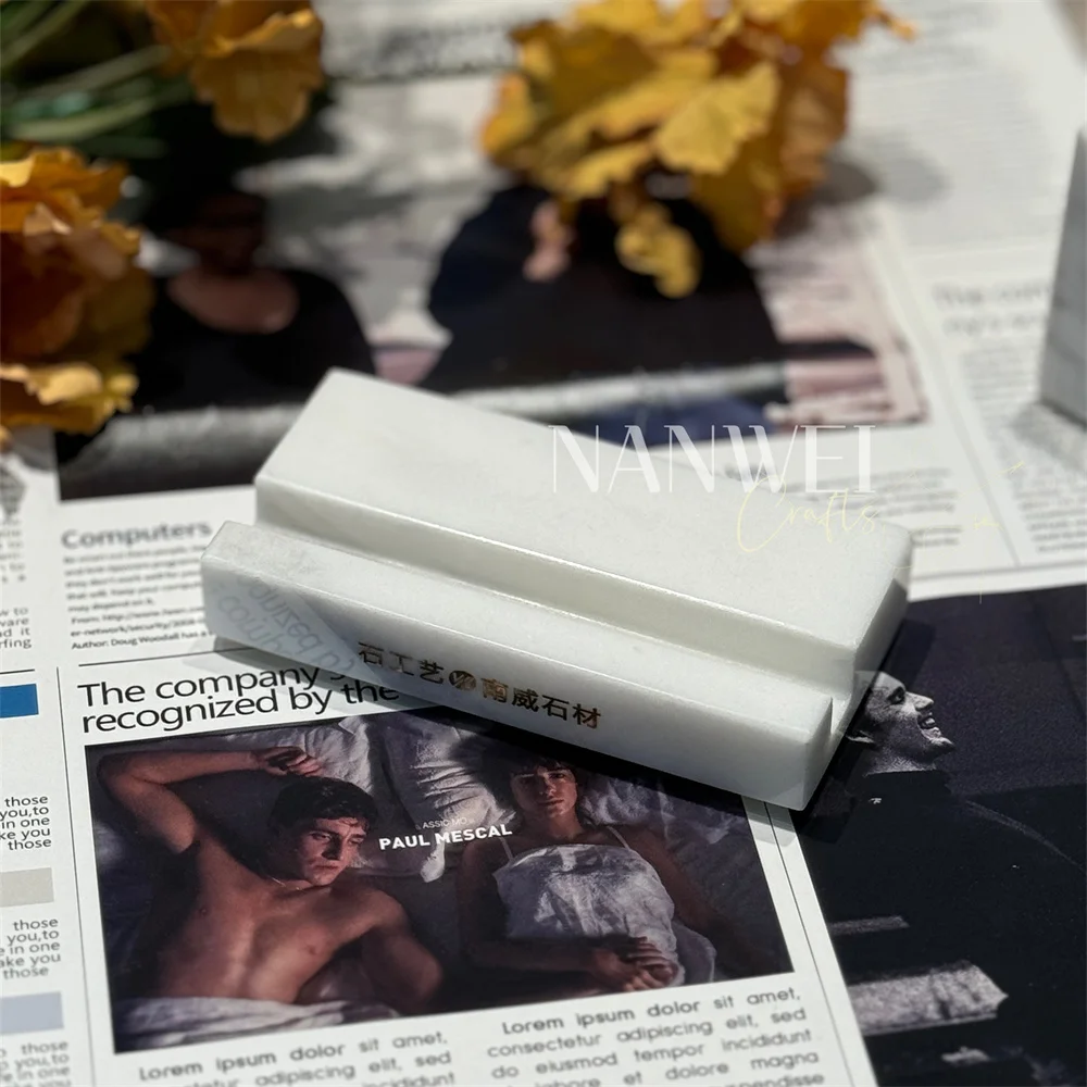 NANWEI Ready Stock Bianco Carrara White Marble Desktop Multifunction Phone Card Holder