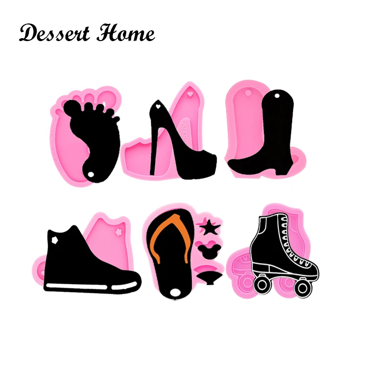 DY0150 Shiny High Heels/Boots/Skating/Skates Slippers Keychain Mold DIY Shoes Epoxy Resin Silicone Crafting for Jewelry Charms