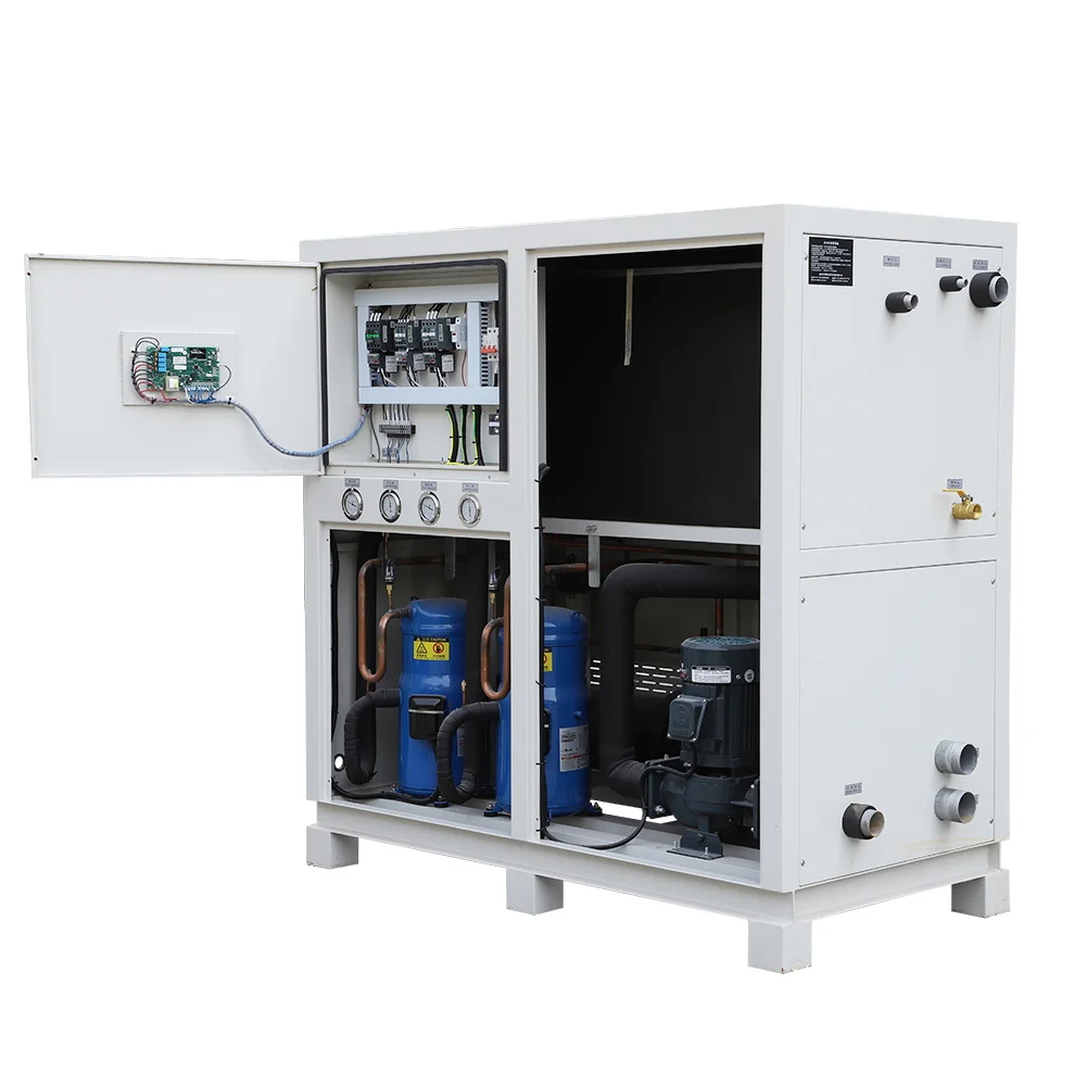 50KW 15hp Industrial Water Cooled Scroll Water Chiller for Plastic Industry Shell and Tube Tank with Copper Coil Hermetic Scroll