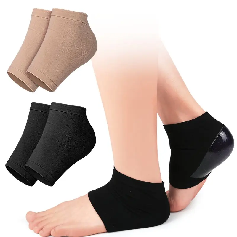 Silicone Heel Cushion Protector Socks Silica Heel Cups for Dry Cracked Spandex Comfort Heel Plantar Fasciitis Socks Insert