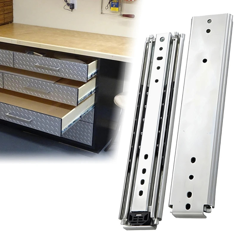 AOLISHENG 76mm Wide Ball Bearing Triple Extension Furniture Hardware Heavy Duty Drawer Slides Loads 220kg