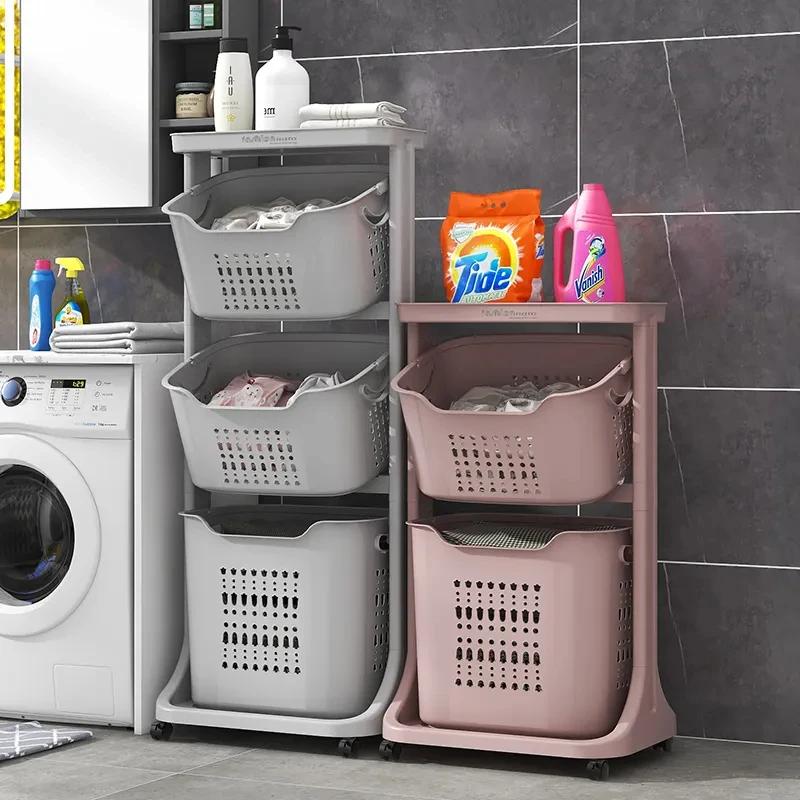 Sesame Cheap Factory Price Multipurpose Vertical Rolling Layered Detachable Plastic Laundry Storage Basket