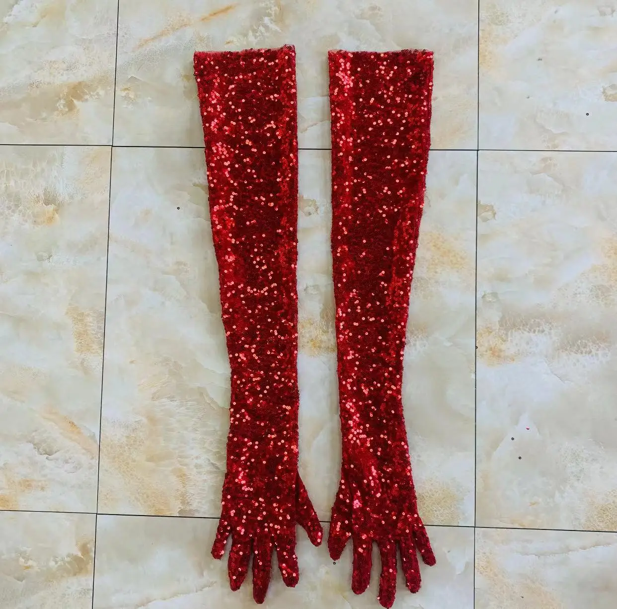 ZSY Wholesale In Bulk Colored sparkling Gold Red Black Mesh Bridal Party Festival Gloves Tight Full Finger Sequin lace Glove