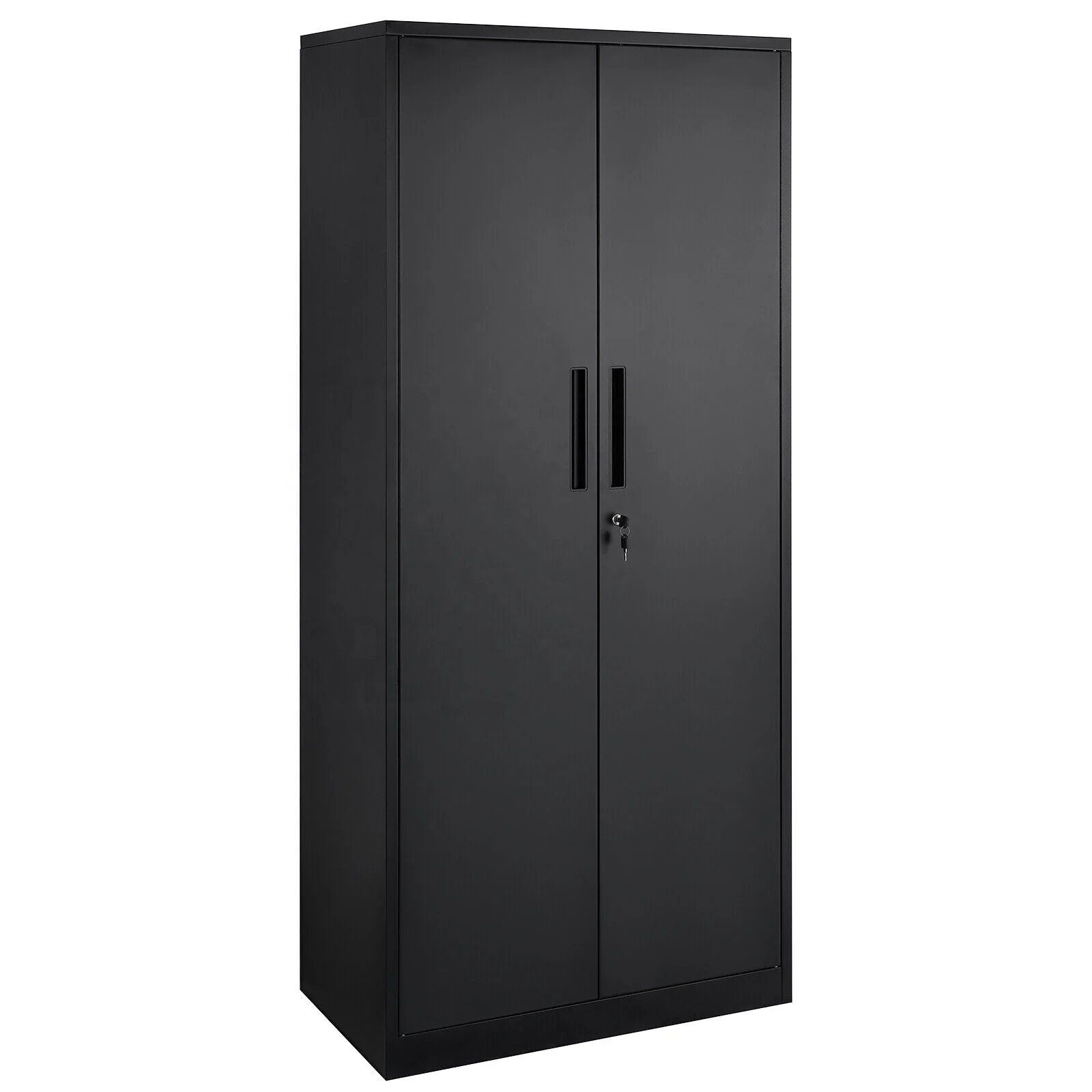 Tall 72 inch Tool Steel Locking Cabinet Black Pantry with Doors and 4 Shelves for Home Office Classroom Garage Storage Systems