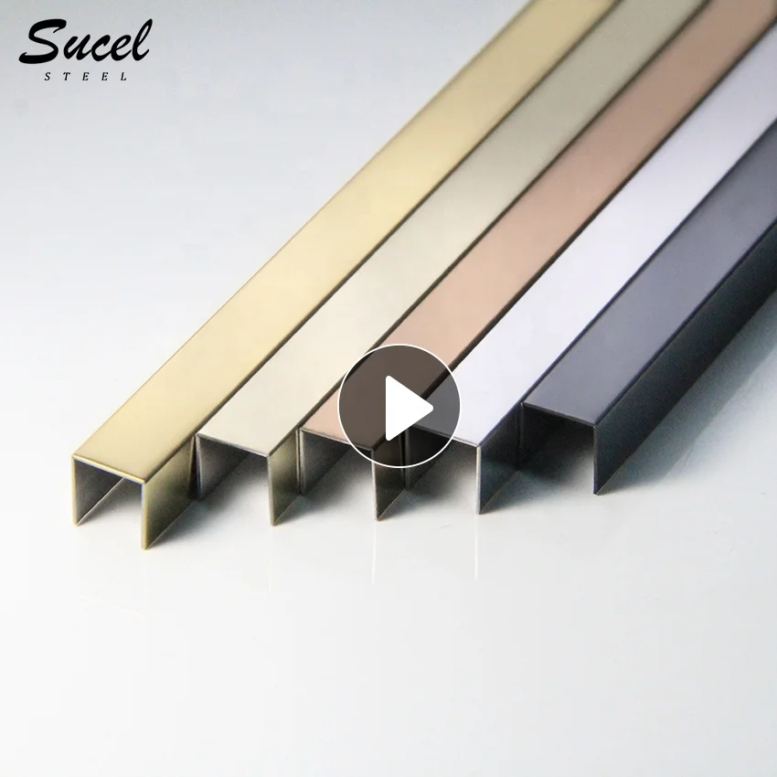 Foshan 201 304 316 Stainless Steel U Profil Channel Bar Trim For Glass Gold Finis Golden Strips Railing Custom Shape