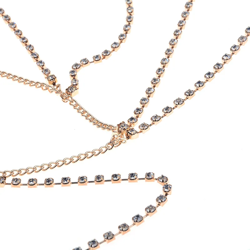 fashion jewelry sexy waist leg chain belt layered rhinestone belly body chain for women