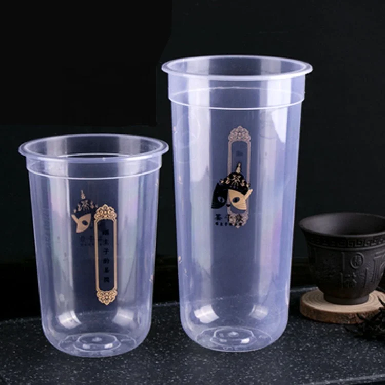 500ml 700ml U Shape Injection Mold Smoothie Cups 90mm Caliber Disposable Bubble Tea Cups Plastic Milk Tea Cups