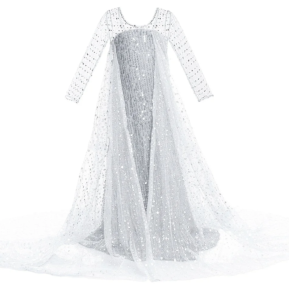 
Sequined Children Long Wedding Gown With Train Halloween Costume Girls Fancy Elsa Princess Dress Kids White Cosplay Costumes 