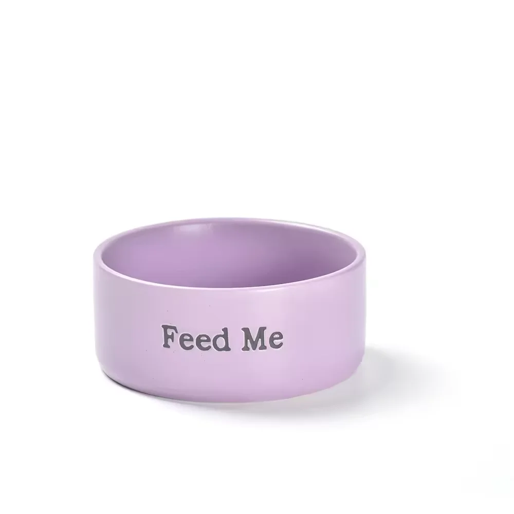 Wholesale customizable cat food water bowl set for puppies Removable ceramic dog bowl with wooden stand