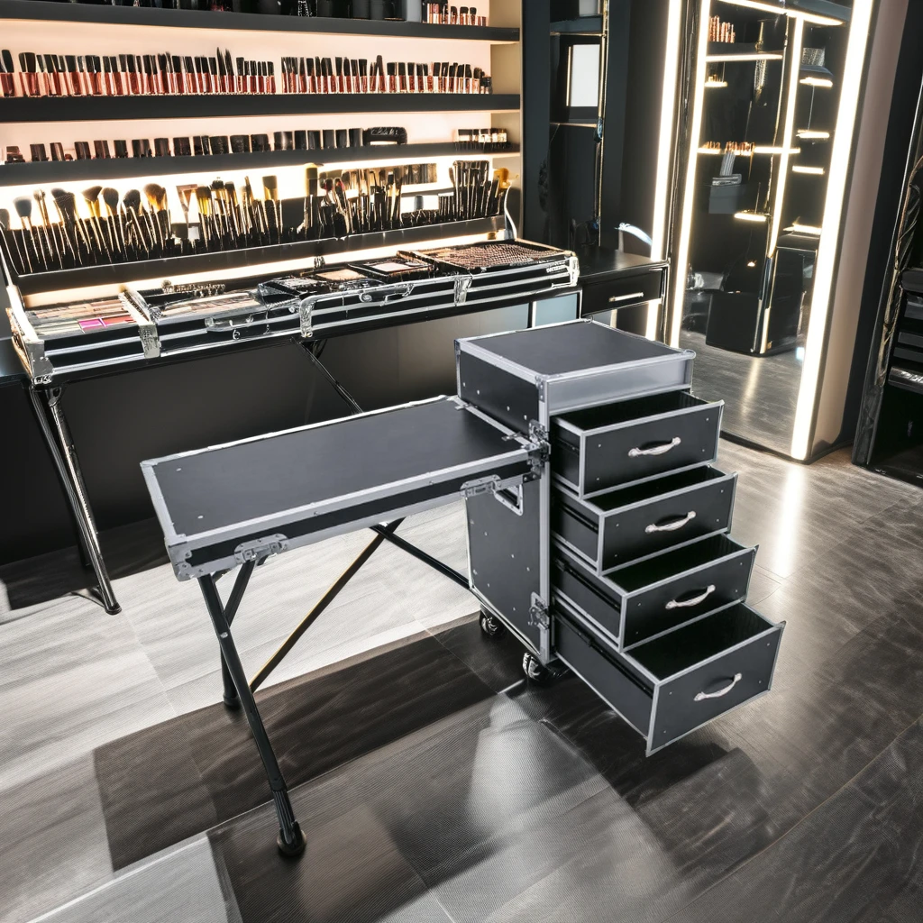 Heavy Duty Aluminum Black Aluminium Flight Case for Makeup With Four Drawers Detachable Doors OEM Customization Supported