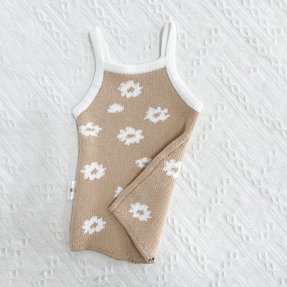 CHEER Infant Kids Girls Summer Sweet Jumpsuits Pants Strap Sleeveless Knitted Newborn Baby Sweater Playsuit Romper With Belt