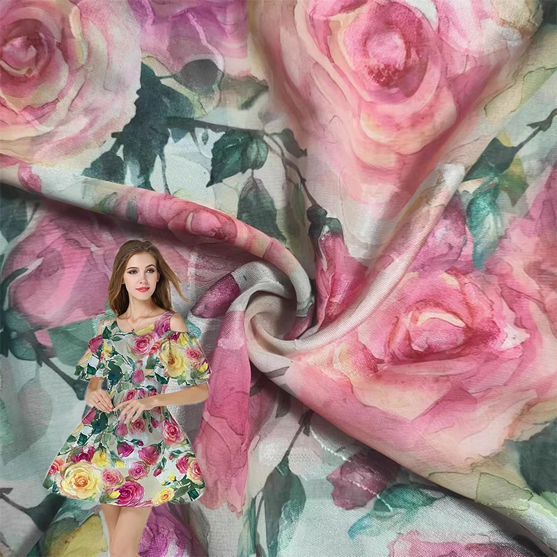 100% Polyester Chiffon Jacquard Floral Fabric Woven Clipping Printed Clothing Garment Fabrics for Dress By Meters