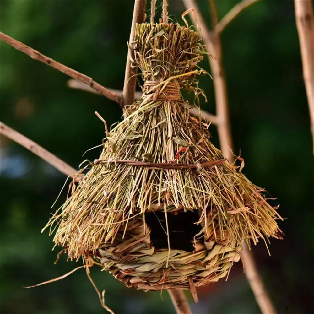WILDMX Birds Nest Cage Natural Grass Egg Birdhouse Feeder Outdoor Decoration Hanging