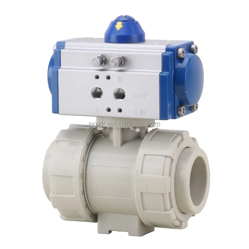 DN50 2 inch Double Acting Spring Return True Union Anti-corrosion Plastic Pneumatic Actuated Water Ball Valve