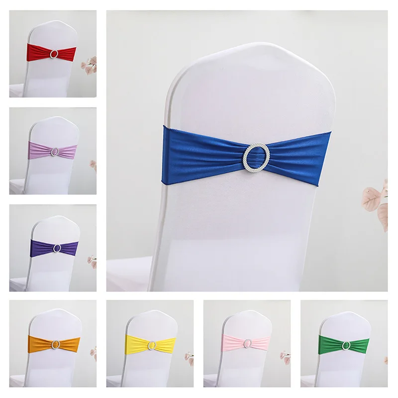 Free stretch sequin chair sashes flower wedding banquet chair sashes diamond buckle decorative bow chair sashes