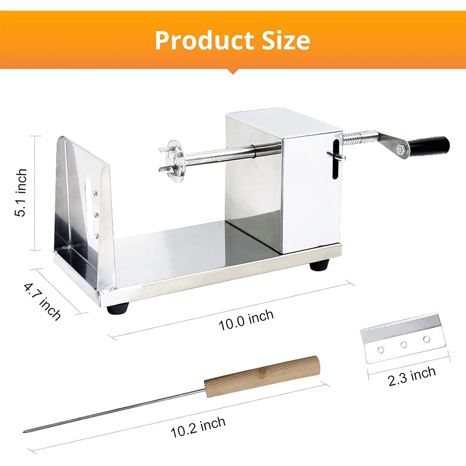 YF-PT100 Tornado Potato Spiral Cutter, Manual Stainless Steel Potatoes Twister Slicer