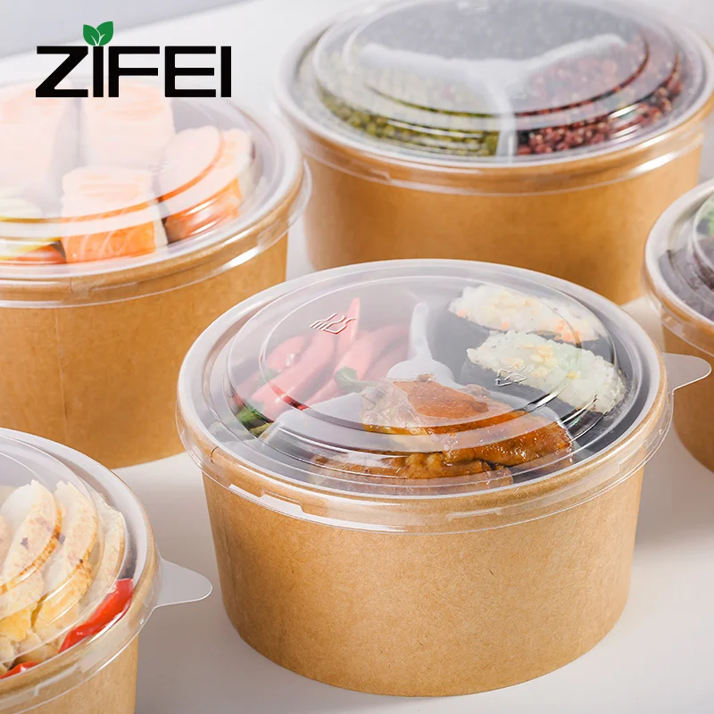 Biodegradable paper cup compostable paper container disposable kraft paper soup bowl with lid