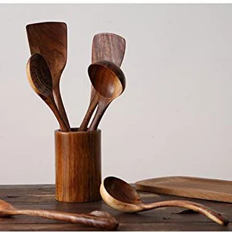 High Quality Custom logo Nonstick Kitchen Long Handle Teak Wooden Spoons for Cooking