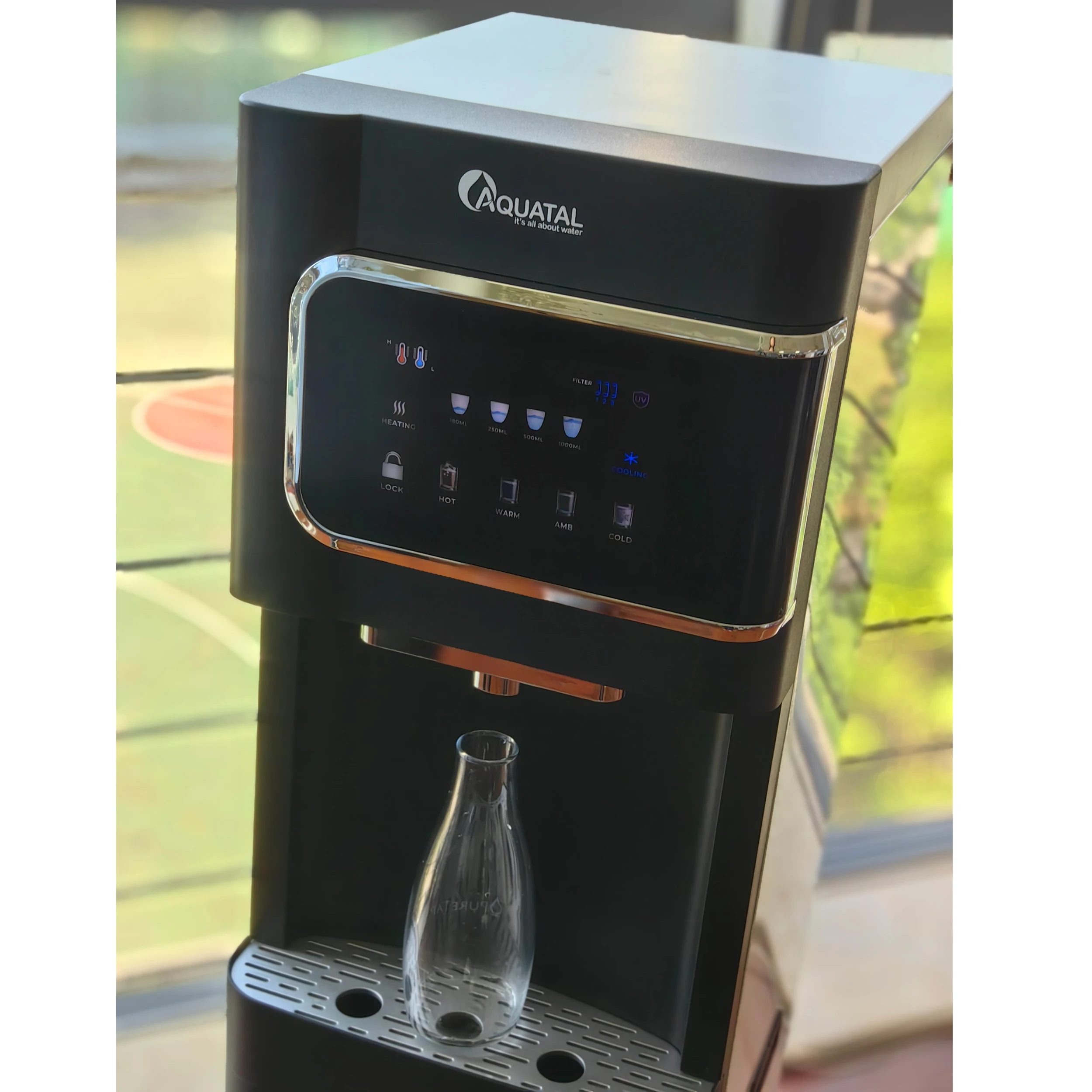 Freestanding Digital Display Water Dispenser Simple Touch Screen Controls Purifier Offering Hot Cold Ambient Warm Water
