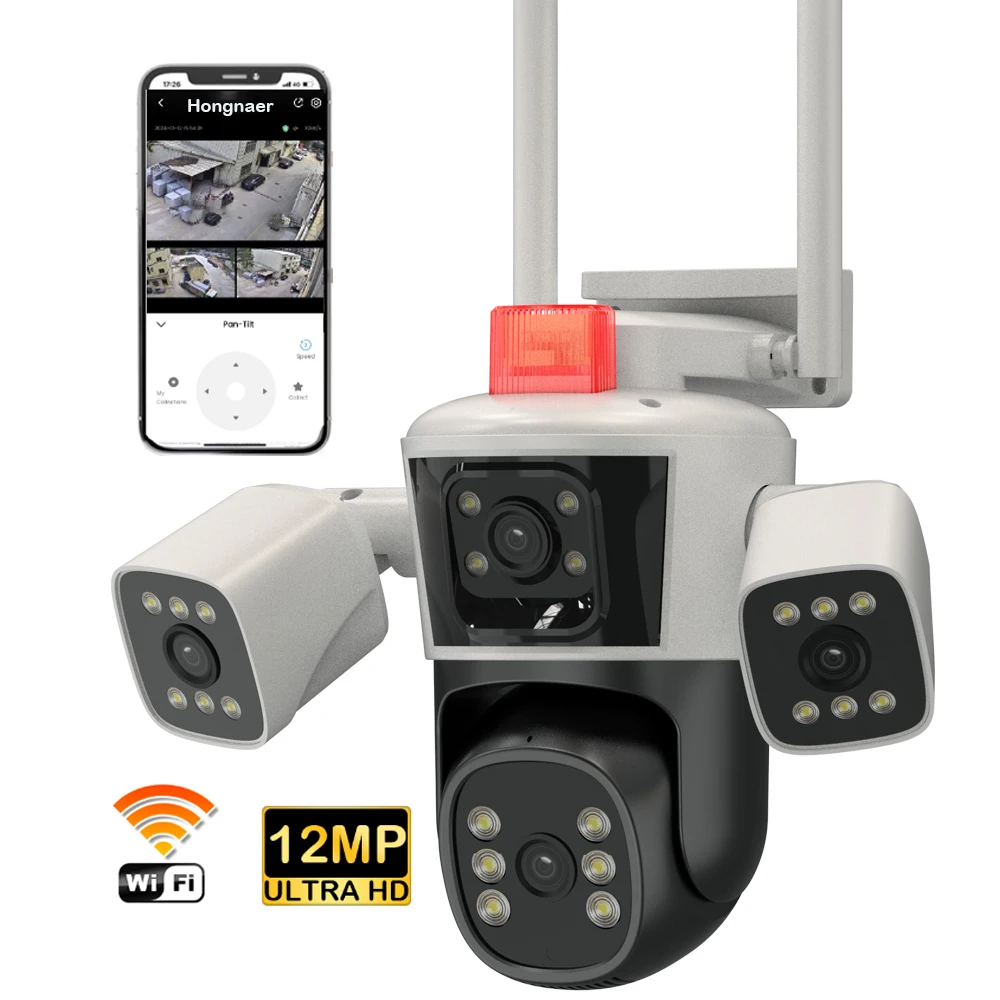Factory Price 6K Full HD Three Lens Wireless WiFi Surveillance PTZ IP CCTV Cameras 360 Outdoor WiFi Security Camera