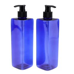 500ml Empty Blue Square Bottles Large Capacity Containers Shampoo Pump Plastic Bottle