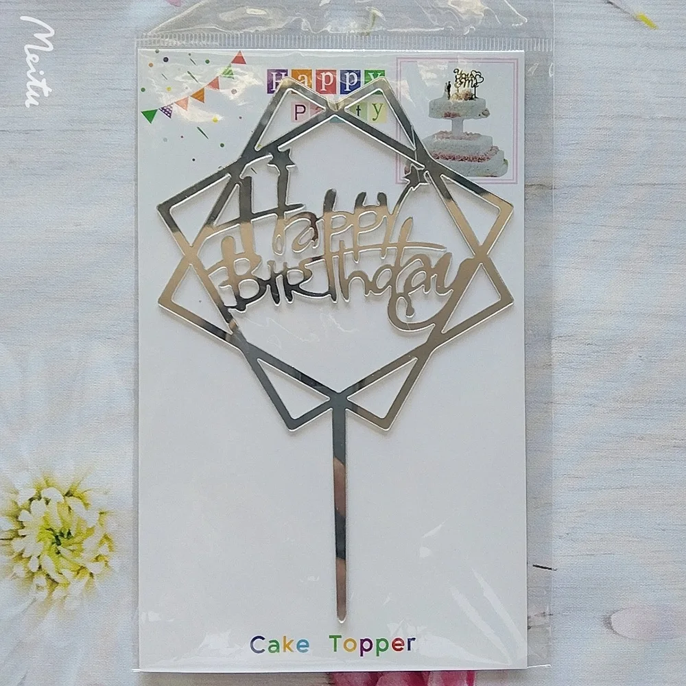 Gold acrylic cake topper cupcake happy birthday decoration Dessert Cake Decoration Cake Toppers