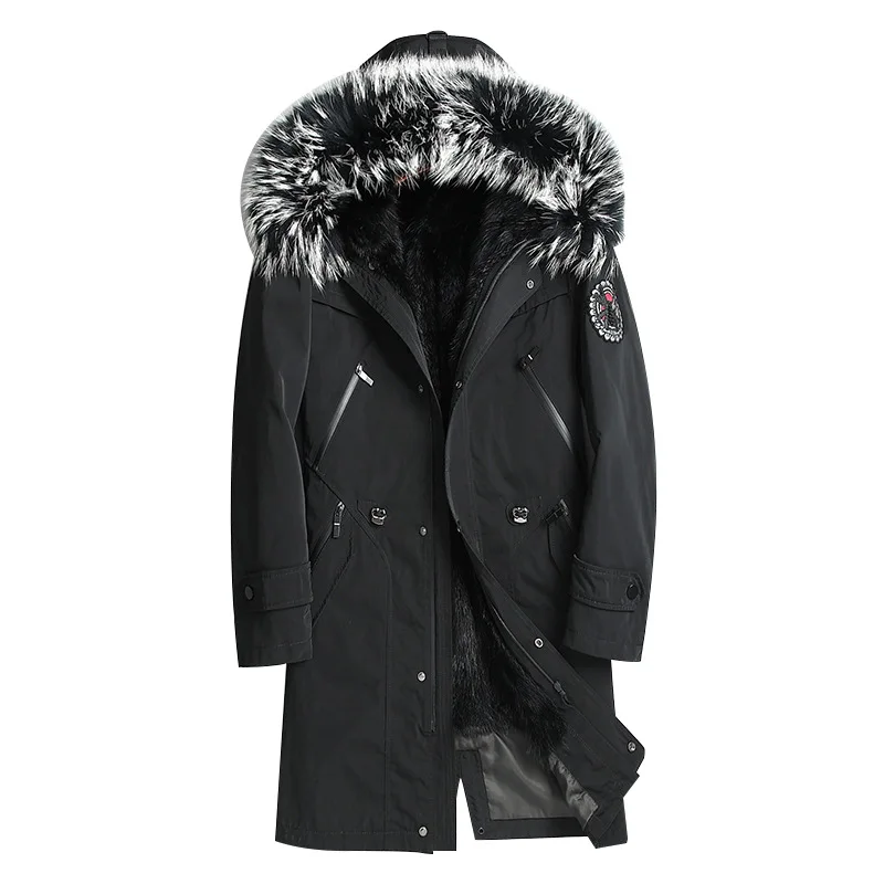 Long parker jacket mink liner  raccoon fur collarfur fashionable parka jacket