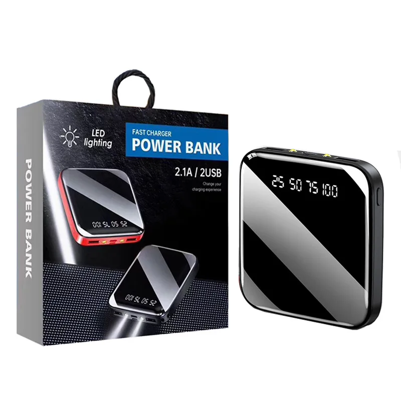 
mirror screen digital display square battery ultra-thin mini mobile power wholesale waterproof portable 20000mah power bank 