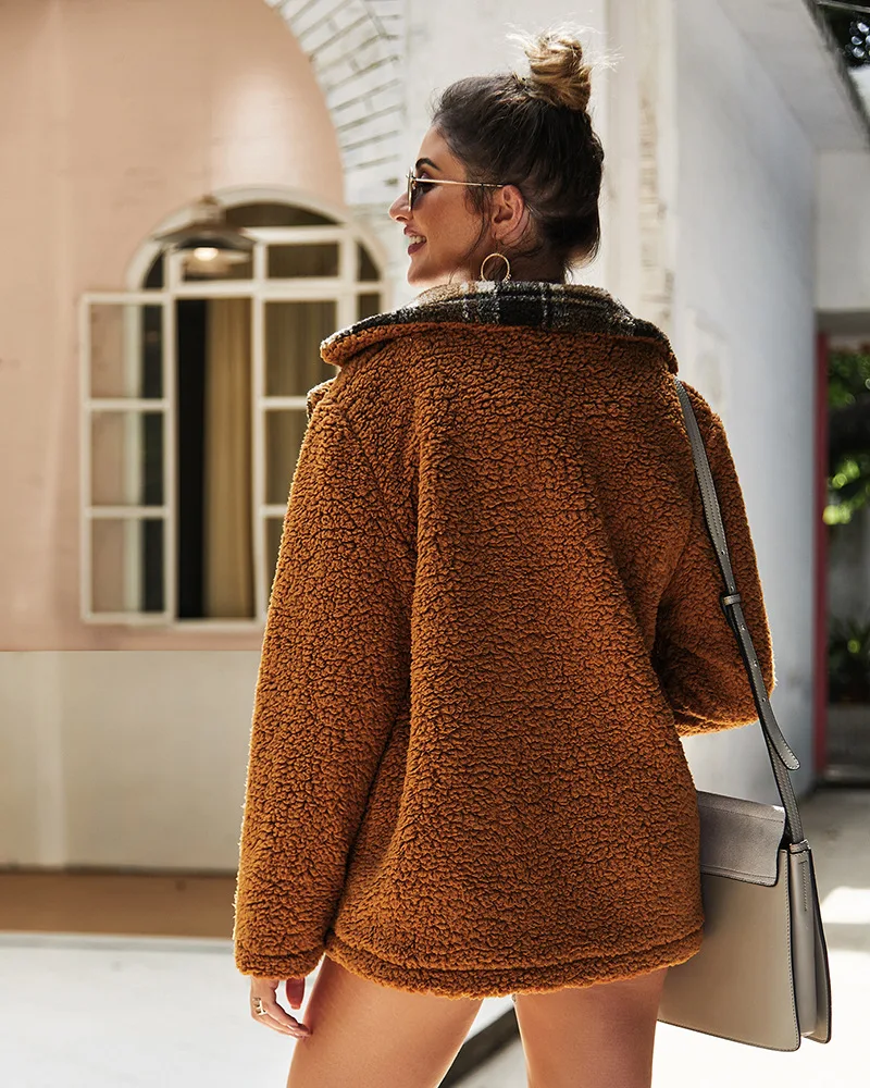 Faux Fur Coat Women Autumn Winter Fluffy Teddy Jacket Coat Plus Size Long Sleeve Outerwear Turn Down Short Coat Female