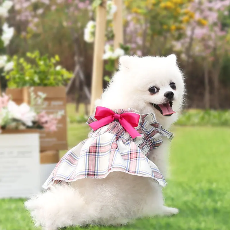 Wholesale customization clothes for pets Plaid skirt pleated skirt Small and medium pet clothes Cute princess style Dog dress