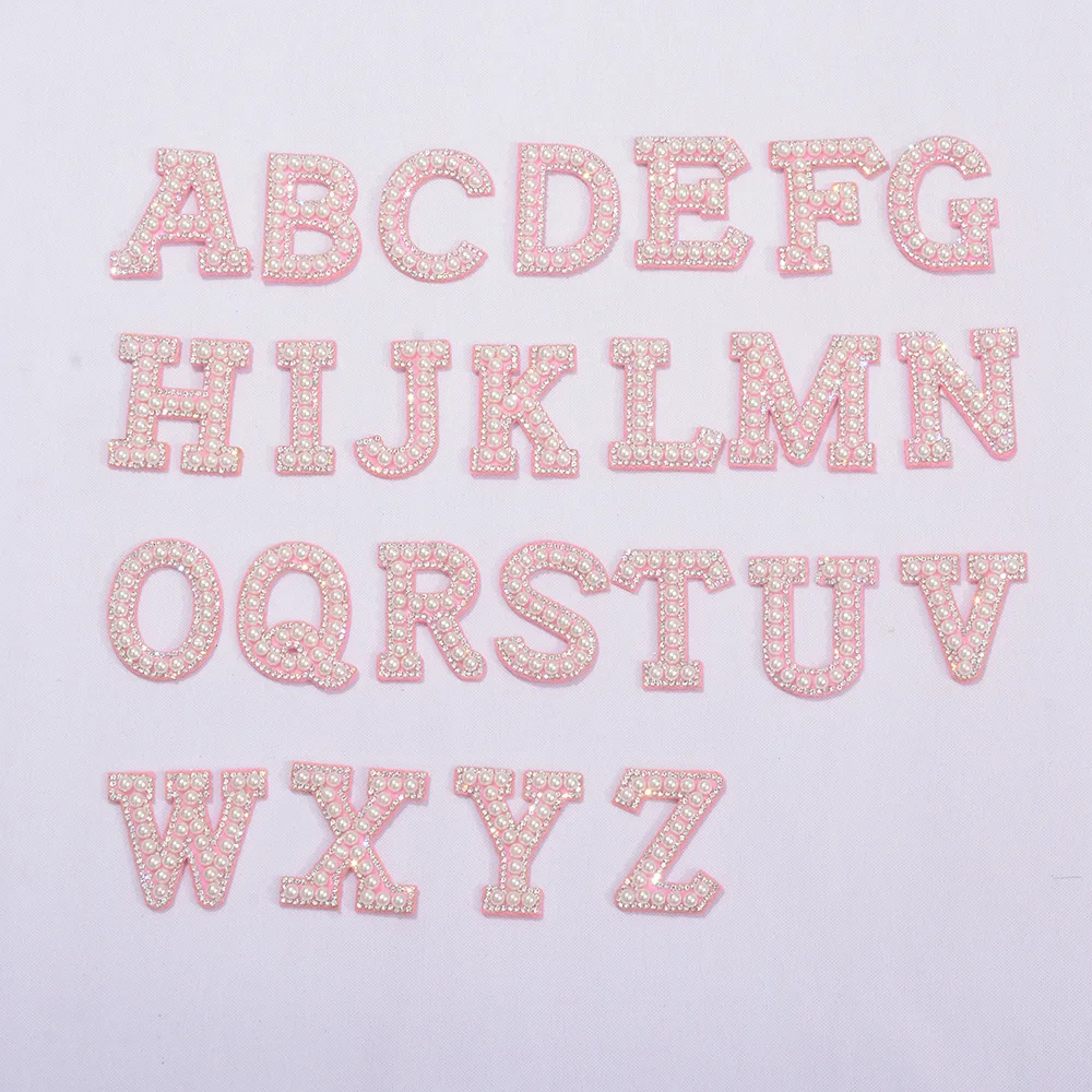 Low MOQ Accessories Stickers Cute Pearl Alphabet Letter Patch Glitter Chenille Patches Embroidery Patches