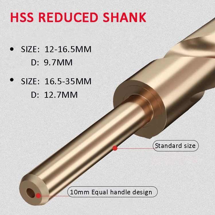 HSS M35 Кобальт уменьшенный хвостовик Сверло для нержавеющей стали Hss