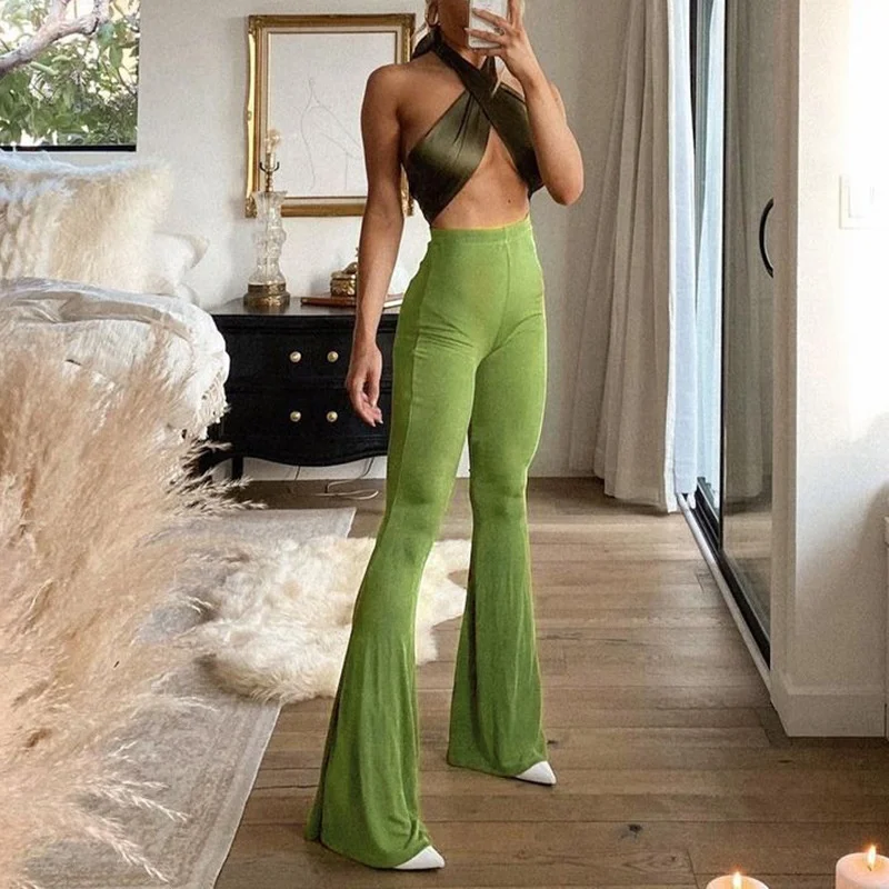 
2021 Spring/Summer New arrival Retro horn slacks Slender temperament sexy bell-bottom pants pants 
