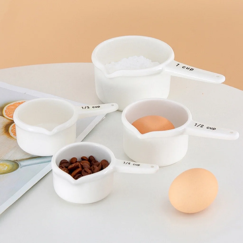 Custom Logo Ceramic Measuring Spoons Kitchen White Baking Ceramic Adjustable Digital Measuring Spoon Cup Set